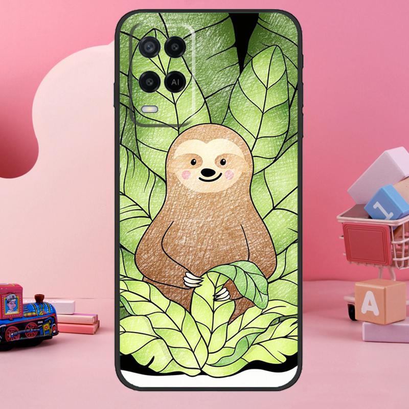 Cute Lovely Cozy Sloth Animal Case For Oppo A98 A78 A18 A38 A58 A60 A80 A40 A77 A57 A17 A74 A54 A94 A96 A76 A16 A15 A5 Pro