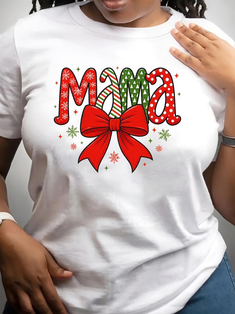 Graphic TShirt Print with Bow Snowflakes Soft Short Sleeve Casual Top Short Sleeve Round Neck Tee Luxus Marken Graphic Tees