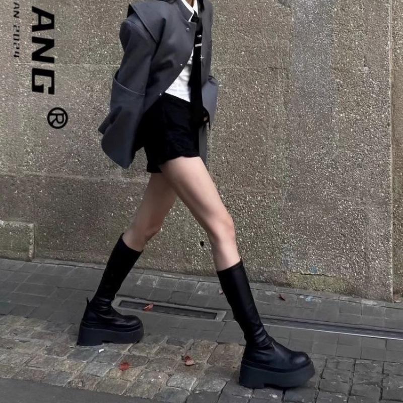 Petite Dames 2024 Vinter Lårhøye Ridestøvler med Elastisk Tykk Såle - Allsidig Slankende Stil