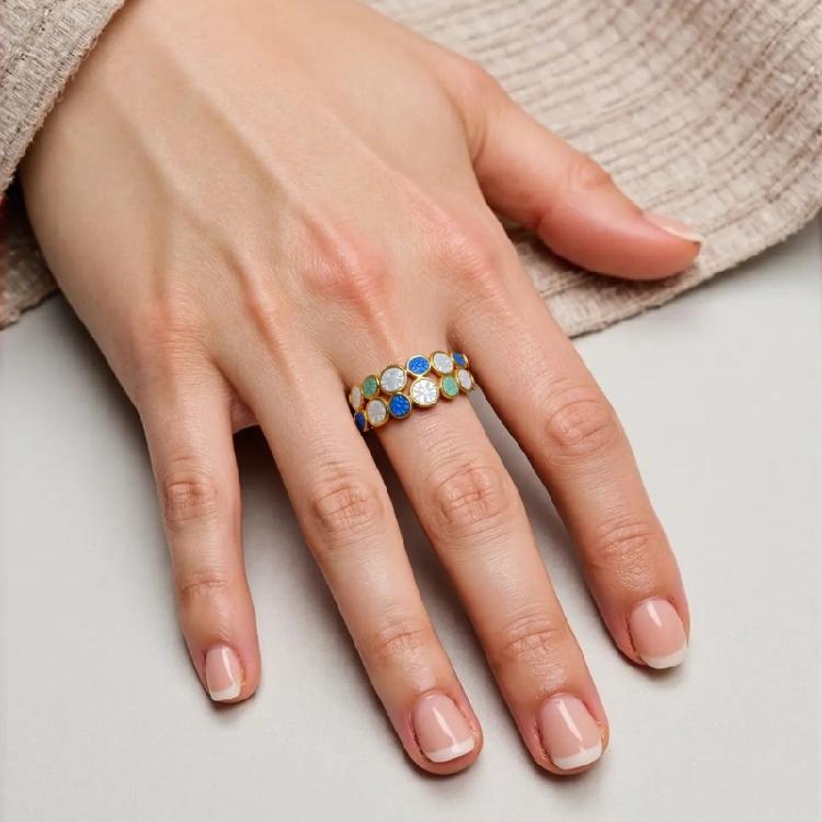Modischer Offener Ring mit zwei Ebenen aus Edelstahl, Verstellbarer Schmuck, Einzigartiges Kreisförmiges Design, Für den täglichen Gebrauch, Geschenk