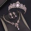 Luxury Pink Crystal Bridal Jewelry Sets for Women Tiaras Necklace Sets Girls Wedding Crown Combs Bride Jewelry