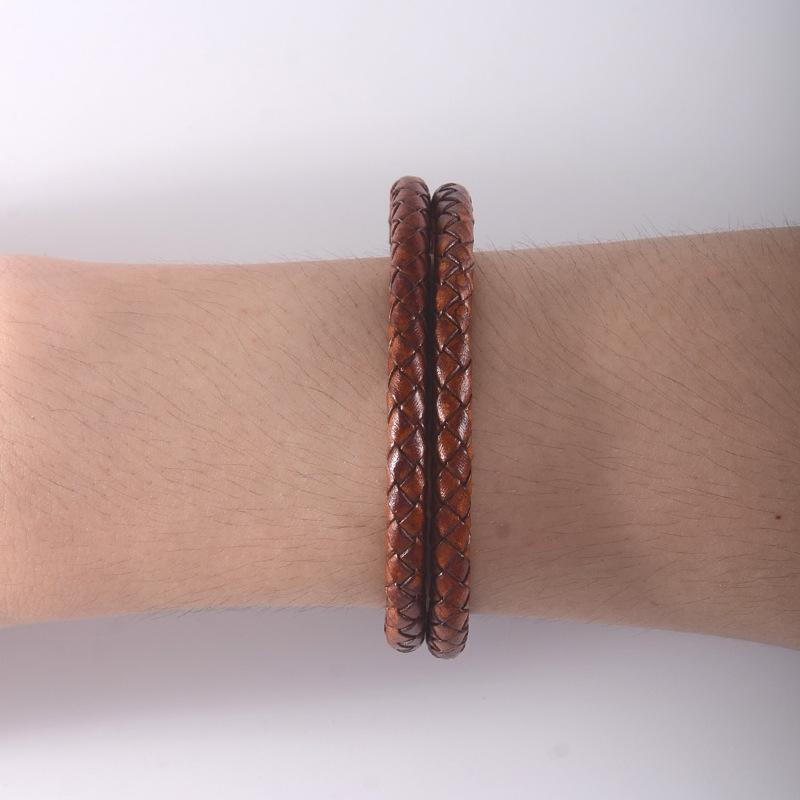 Leather Bracelet with Leather Strap, Stainless Steel Bracelet, Genuine Leather Bracelet, Retro Leather Ring, Men's Cowhide Bracelet