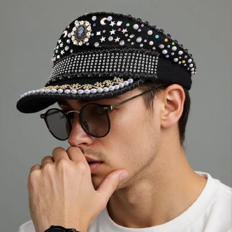 Bridal Captain Hat Jeweled Rhinestones for Women Bride Hat Sparkling Sequins Eye-catching Photo Props