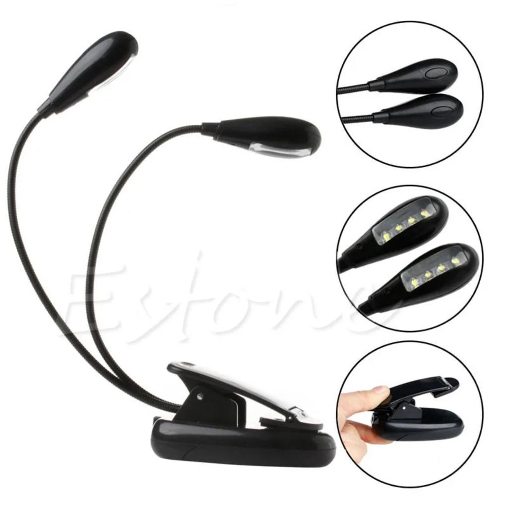New Bright Adjustable Dual Arm Clip-on Desk Light with Flexible Goosenecks for Study, Music, and Reading - Double Lamps with 8 L