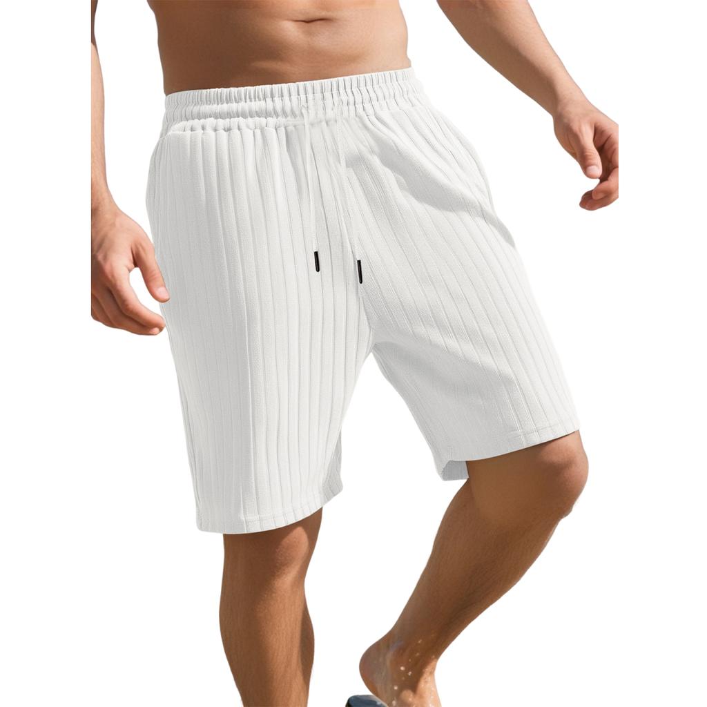 Men's Multi-pocket Sport Shorts With Drawstring And Striped Beach Pants