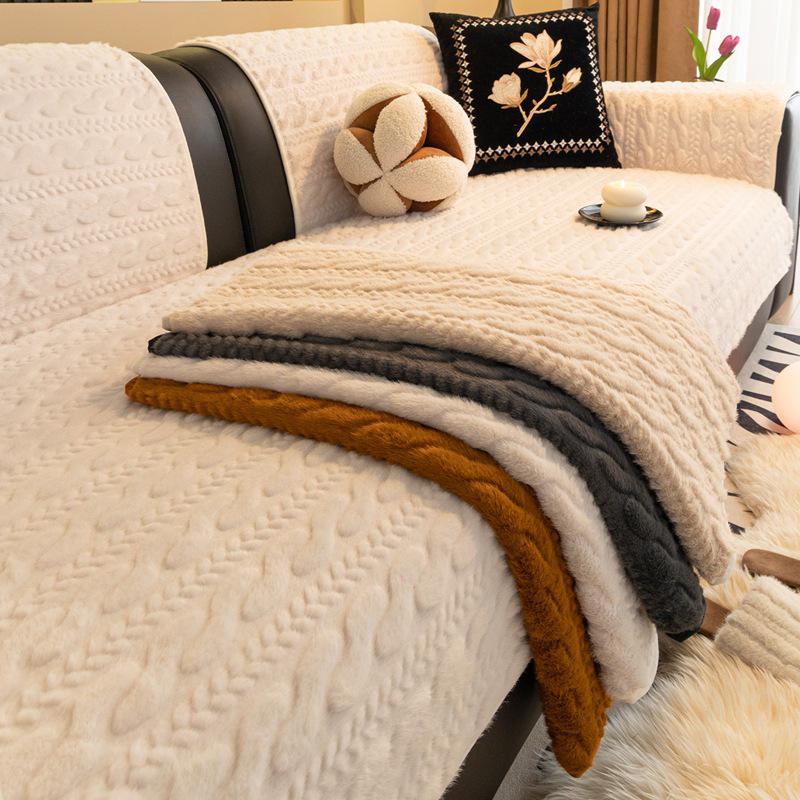 Herbst Winter Luxus Plüsch Rutschfeste Sofakissen – Dick, Modernes Design mit Geradliniger Lederreihe