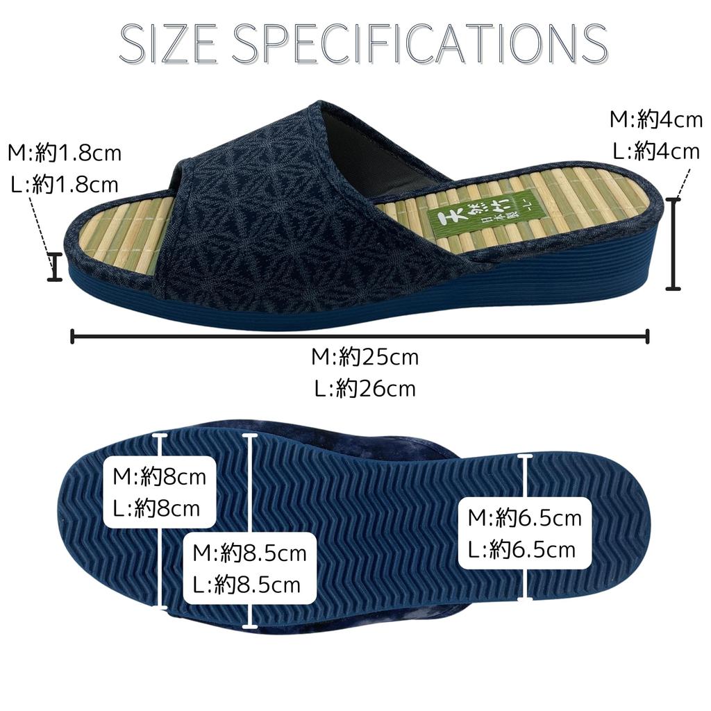 Edoten Shigi Hep Sandals, Bamboo-topped, Made in Japan, Lightweight Sponge Sole, Men's, Size M, 25cm-25.5cm