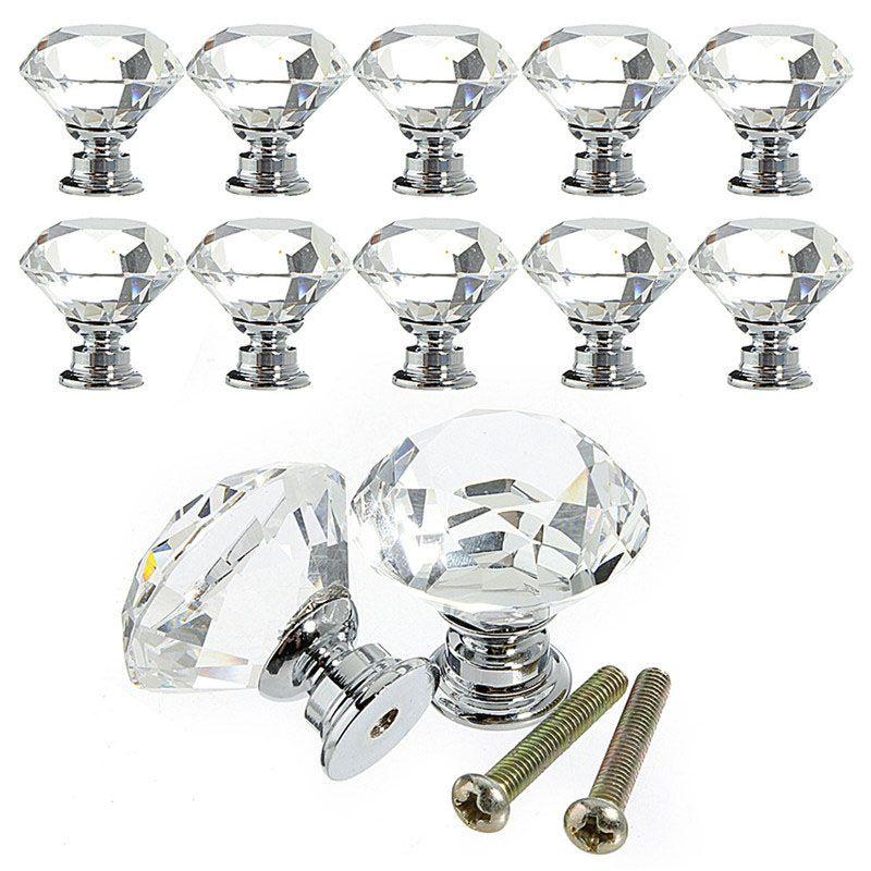

Elegant And Timeless 10pcs Crystal Glass Cabinet Knob With Diamond Shape For Drawers 10pc
