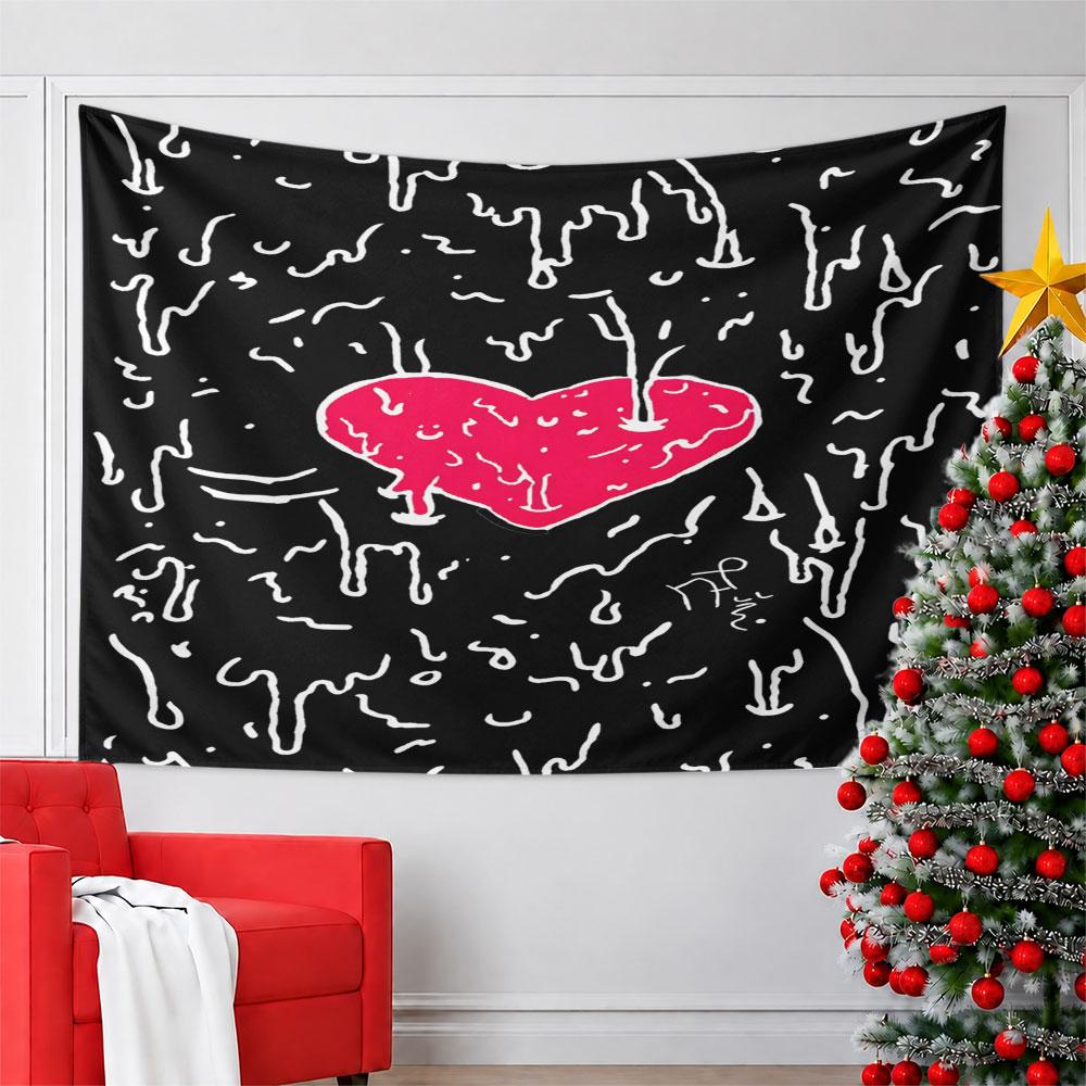 "Melting Heart on Black Drip Art" Pattern Wall Hanging Tapestry Decorative Tapestry Home Decor for Bedroom and Living Room