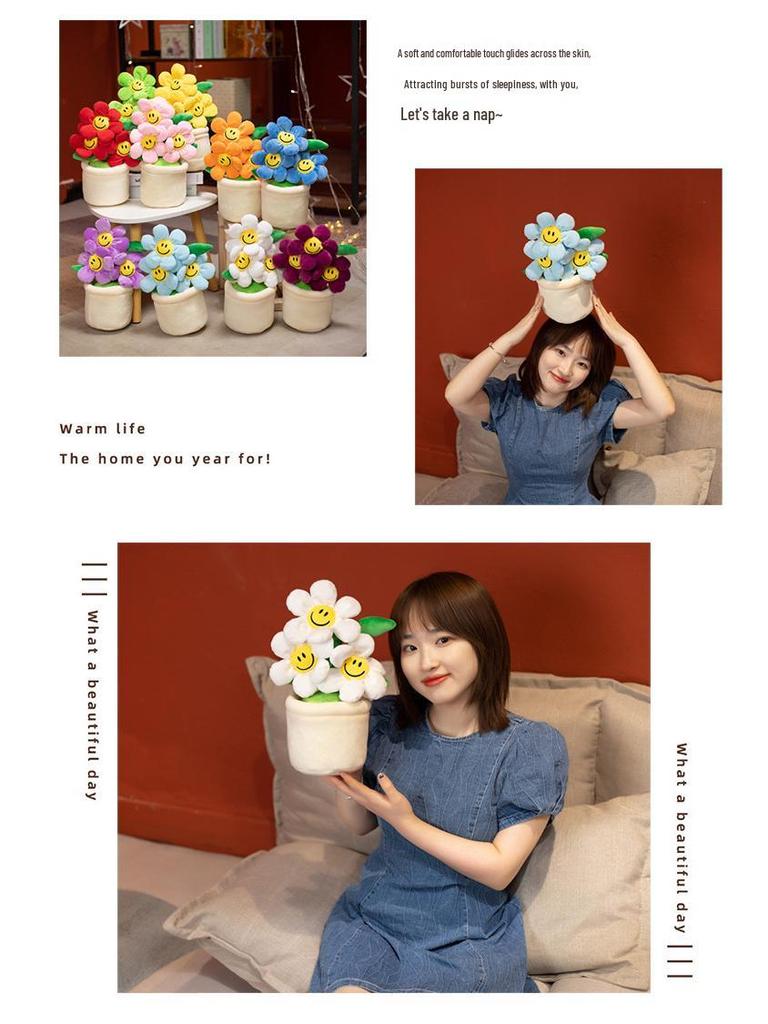 Sunflower Doll Plush Toy - Small Potted Plant Ornament for Home or Office Decor