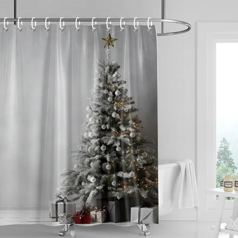 

Home Decoration Shower Curtains For Bathroom Waterproof Curtain Fabric Modern Nordic Style Living Room Merry Christmas Winter W60H190(CM)-1 Pcs