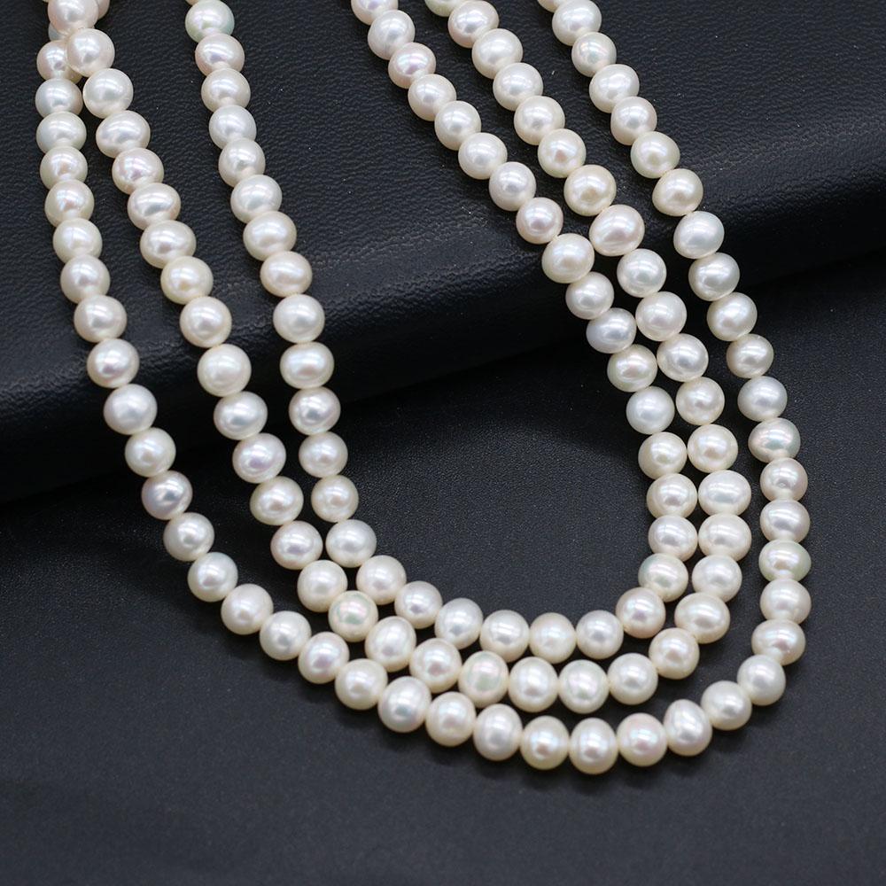 1String, 6-7mm White Natural Freshwater Near Round Pearls 36cm Loose Beads for Handmade Jewelry Craft Supplies, DIY Holiday Gifts