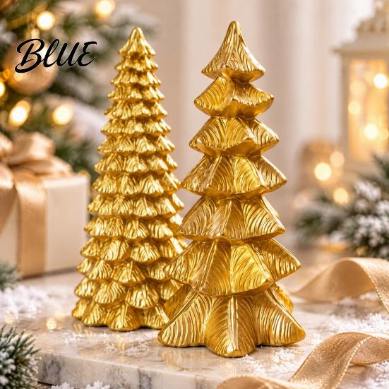 Stylish Entryway Holiday Decor Golden Christmas Tree Ornament for Tabletop Decor Modern Resin Xmas Festive Home Accents Figurine Table Centerpiece
