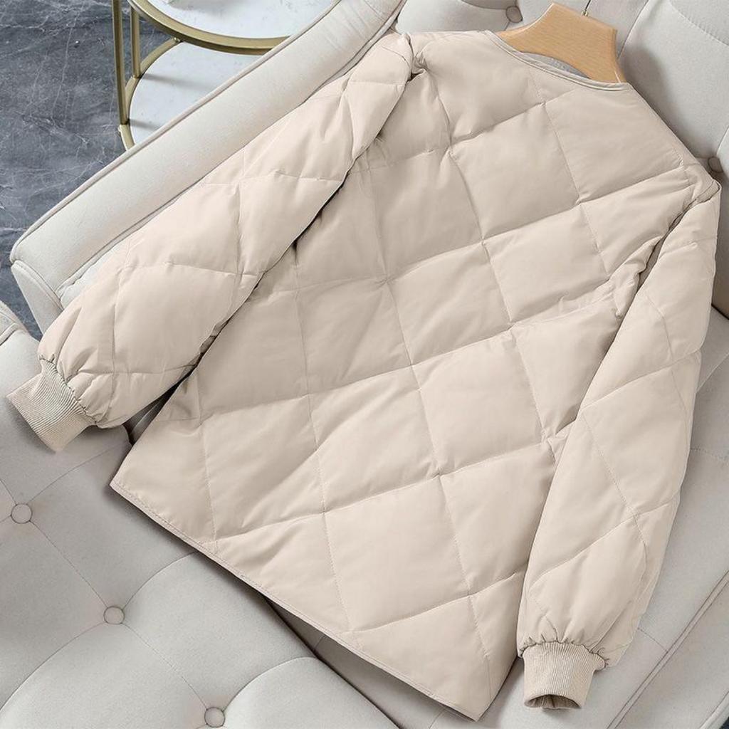 Dámská nová zimní korejská verze Light Diamond Check ležérní krátká péřová bunda