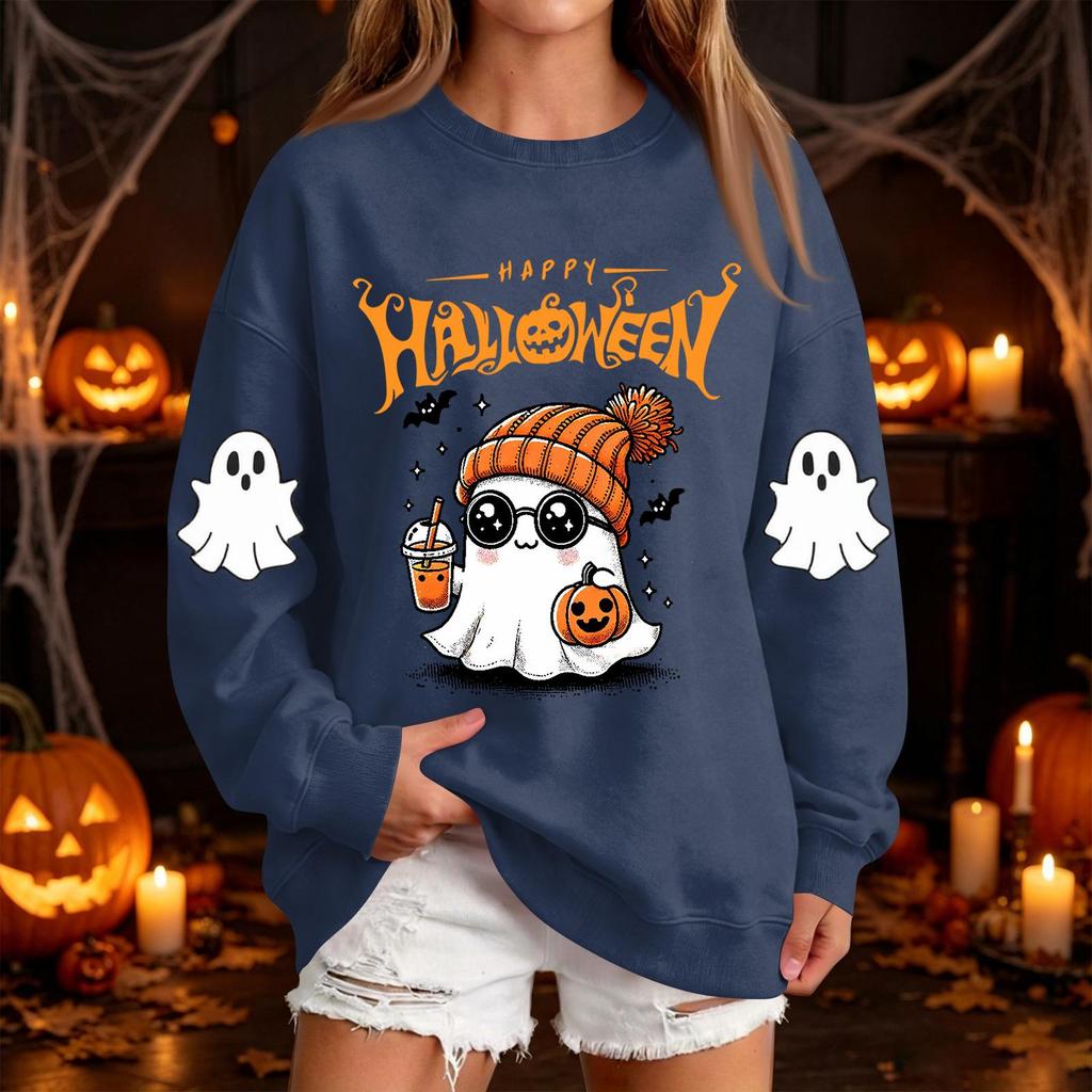 Women's Halloween Neck Sweatshirt Casual Print Pullover