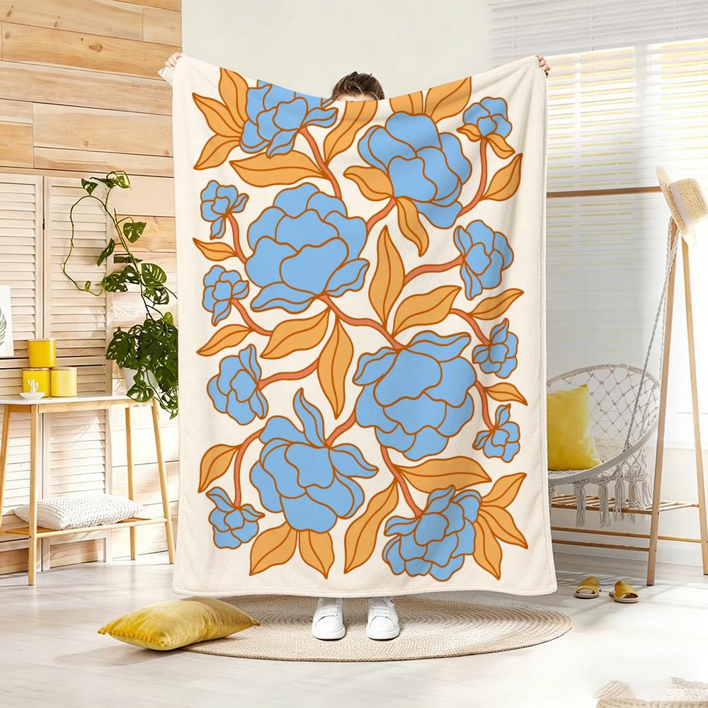 Illustration M-Matisse Style Floral Print Throw Lightweight 240g Flannel Blanket Soft Skin-friendly for Summer Cooling