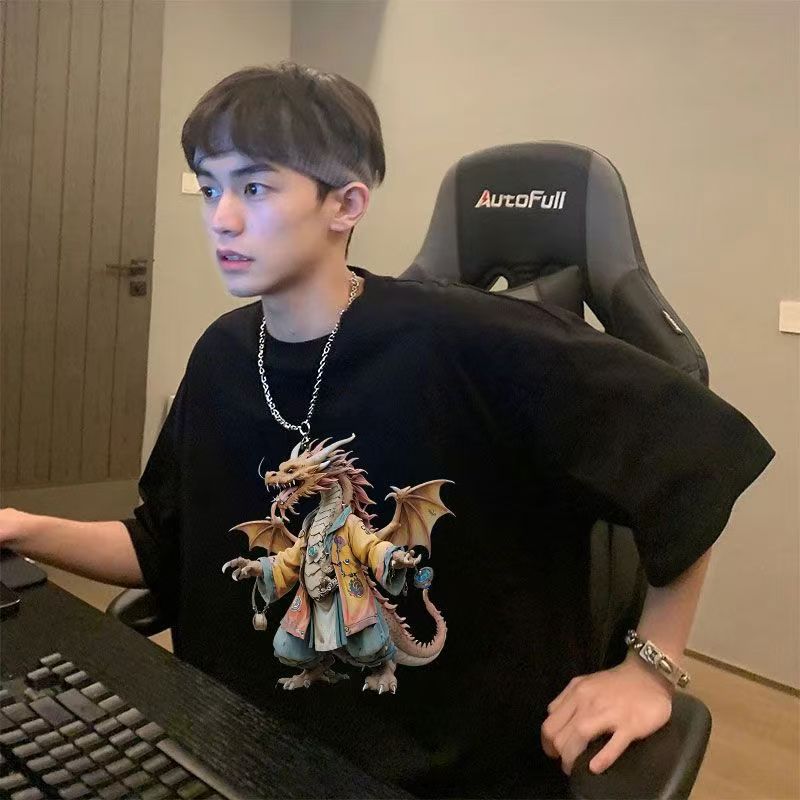 Summer new boys handsome short-sleeved t-shirt pure cotton loose round neck casual t-shirt top