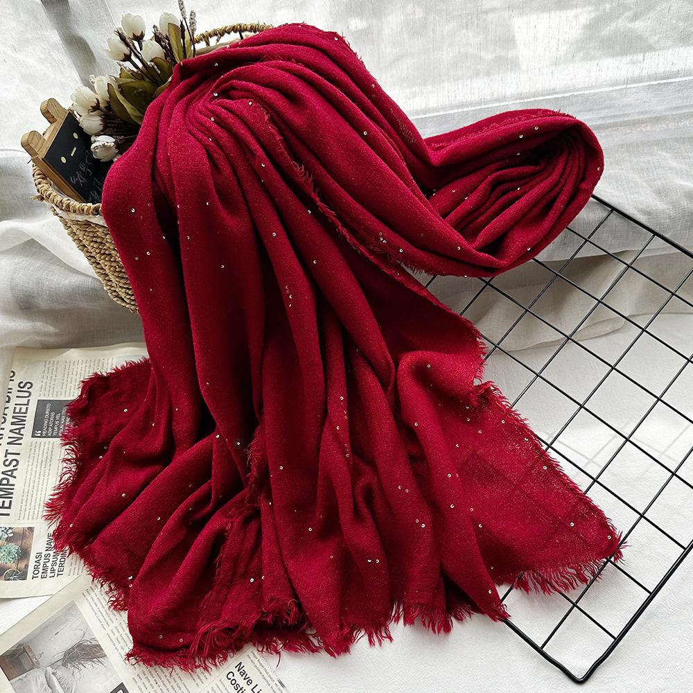 Source Retro dirty dyed sequined acrylic scarf women's four seasons are easy to match medium and long soft headscarf fringed shawl