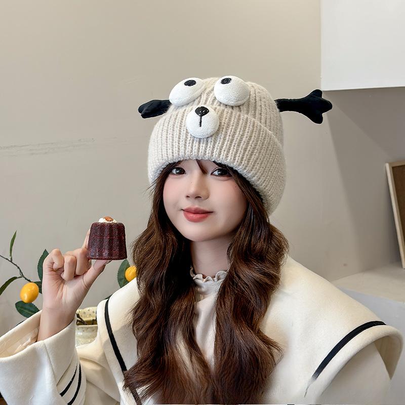 Cute Hat for Women In Autumn and Winter Plush New Korean Knitted Hat Versatile Warm Ear Protection Thickened Fashionable Wool Hat