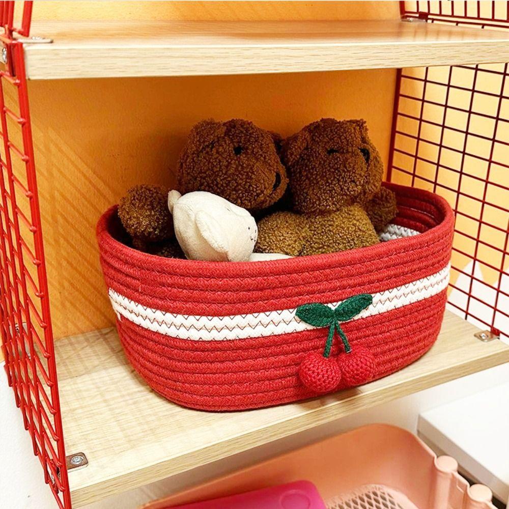 Creative Red Cherry Basket Handmade Clothing Sorting Basket Woven Storage Basket Cosmetics
