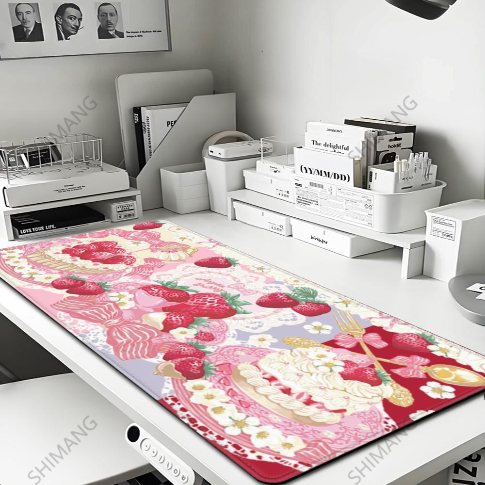 Strawberry Desk Mat Kawaii Mousepad Pink Cute milk sakura cherry blossom pattern Pastel aesthetic deskmat XXL gaming mouse pads