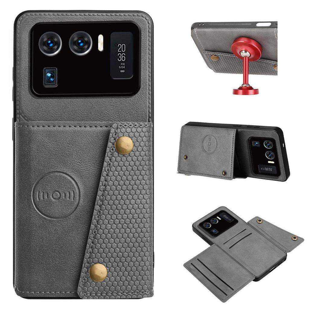 PU Leather Wallet Phone Case for Xiaomi 11 Ultra Multiple Card Slots Dual Metal Button Closure Shockproof Full‑Body Protective Cover