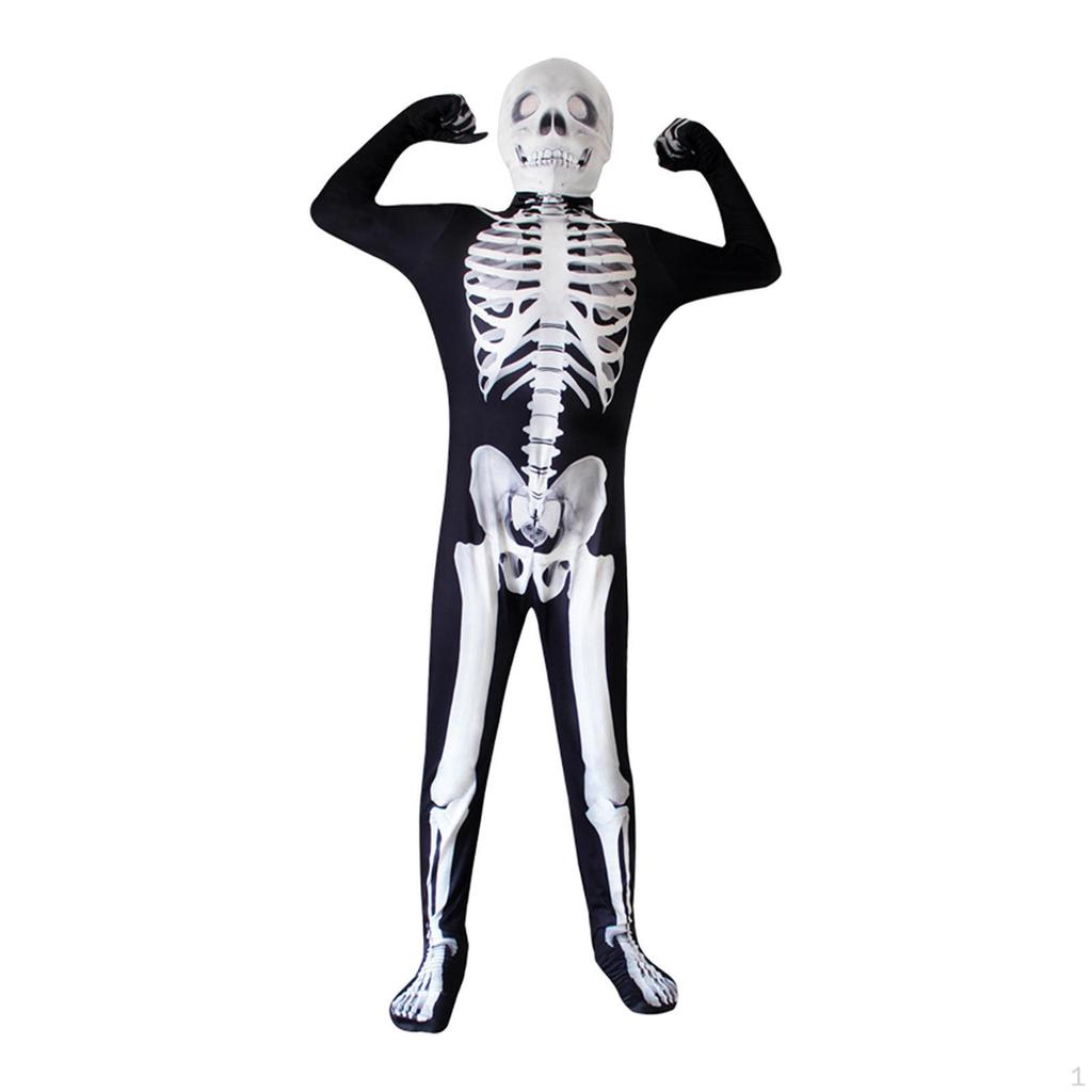 Halloween Kids Scary Skeleton Costume, Bone Bodysuit Skelebones Costume