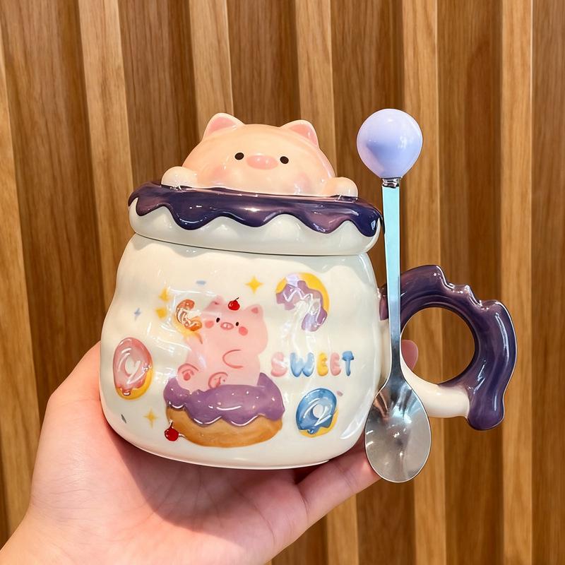 Cute mug girl pig ceramic drinking cup birthday gift souvenir gift box couple practical small gift
