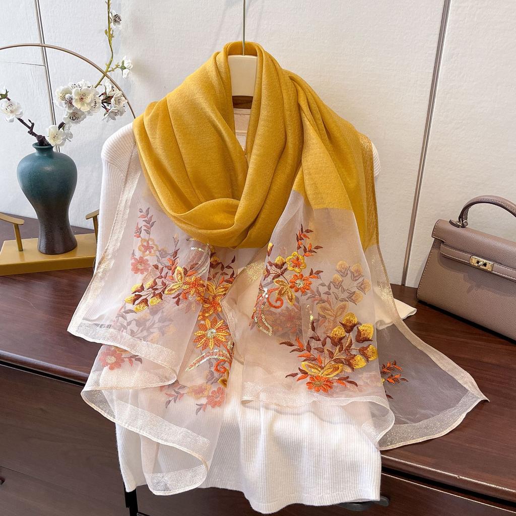 Nová hedvábná vlněná šála Šál do klimatizované místnosti Vnější výšivka pro dámskou jarní a podzimní ochranu krku Hedvábná šála s výšivkou v čínském stylu