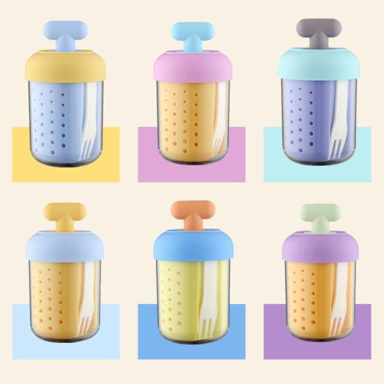 Portable Overnight Oats & Salad Jar with Built-In Fork 500ml Microwave-Safe Breakfast Bowl with Lid BPA-Free Fruit Cup for Meal Prep Travel