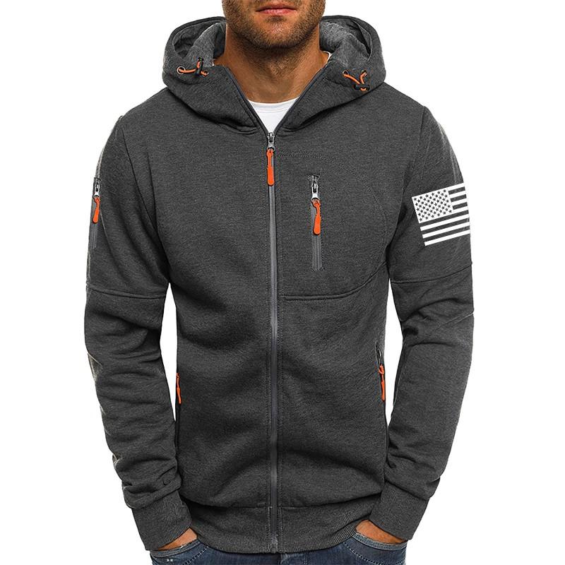 Mens Casual Sports Zip Up Hoodie Solid Color Gym Workout Loose Fit Hooded Sweatshirt