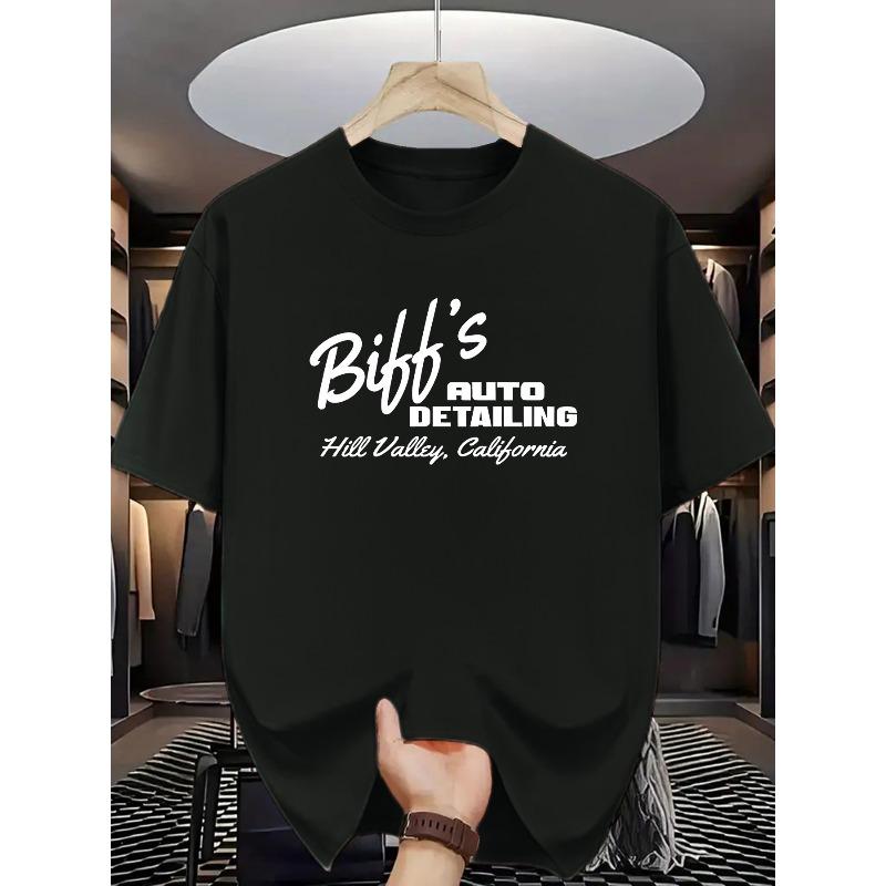 

European sizes Biff S Auto Detailing Hill Valley, California Vintage-Inspired T-Shirt - Casual Crew Neck, Slight Stretch Fabric S чёрный