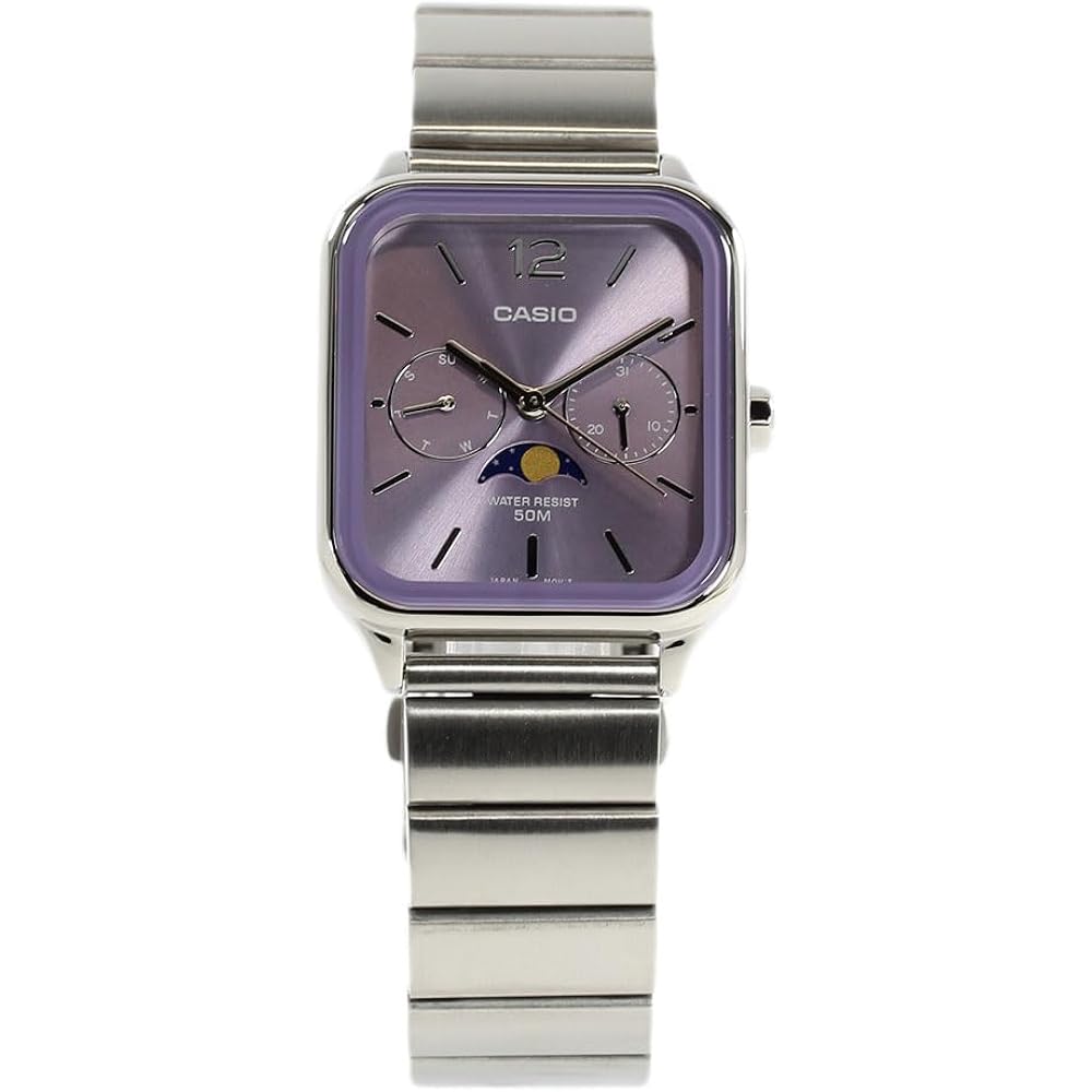 CASIO STANDARD MTP-M305D-6A Casio Square Moon Phase Men s Stainless Steel Belt Purple Watch [Para...