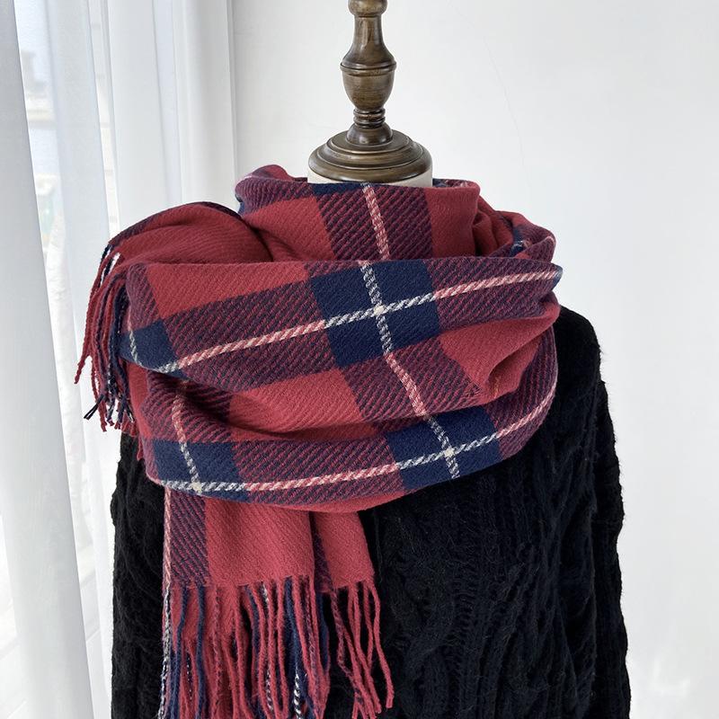 Plaid Scarf Women's New Autumn and Winter Fashion Imitation Cashmere Fringed Shawl Thickened Warm Scarf Windproof, Warm & Decorative, Casual Shawl