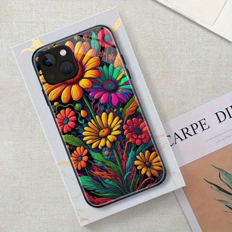 Colorful Flowers Pattern Tempered Glass Phone Case For Samsung Galaxy S23 S24 S25 S26 Ultra Plus FE Shockproof Cover