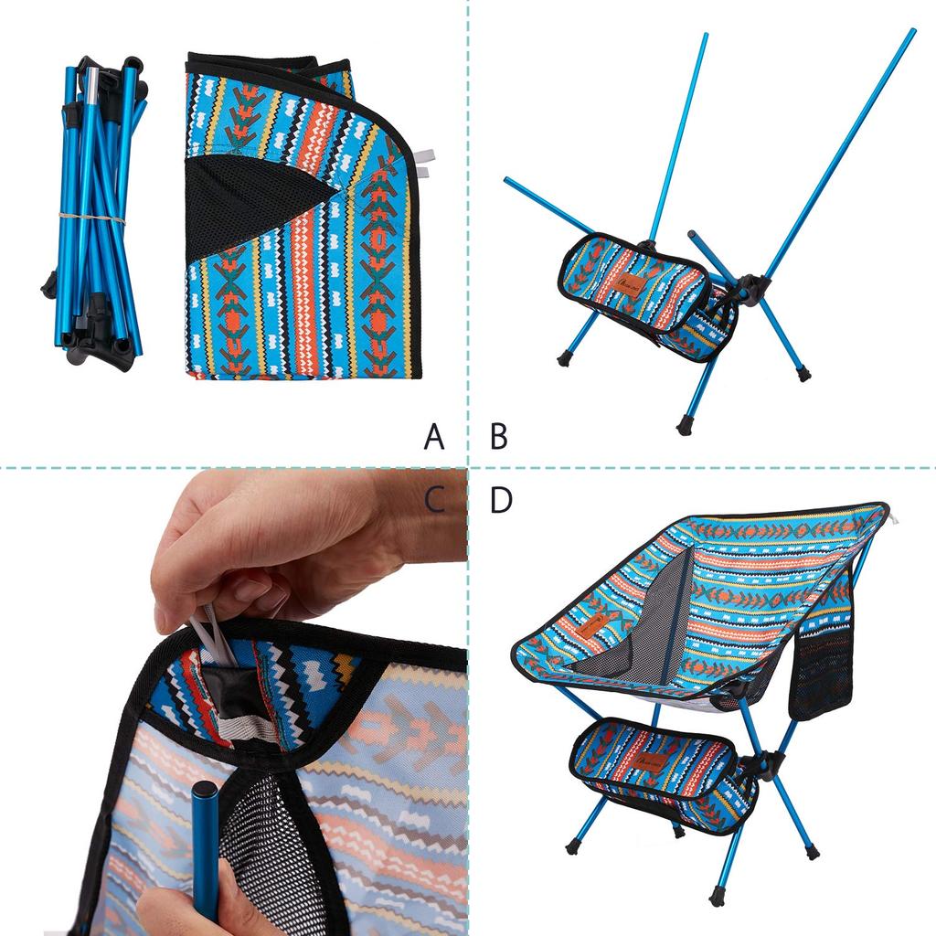 Moon Lence Outdoor Chair Camping Chair Compact Folding Ultra Light Storage Bag Hiking Load Capacity 150kg Blue