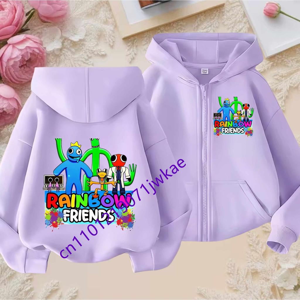 Rainbow Friends Kreslený Sportovní Plný Design Přívěsků Dětská Podzimní a Zimní Větruodolná Vysoce Kvalitní Dlouhý Rukáv Mikina na Zip