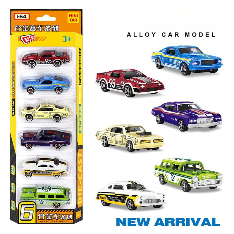 1:64 Voitures de Course Rétro en Alliage Set de 6 Pièces Modèles de Voitures Vintage Voiture de Sport Jouet pour Enfants Collection Cadeau