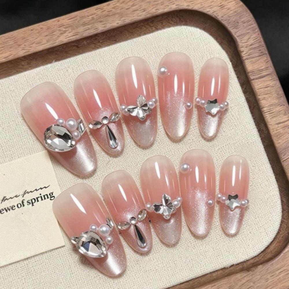 Sweet And Lustful Atmosphere, Icy Pink Cat Eye Manicure, Advanced Nail Stickers, Fake Nails, Handmade Wearable Manicure