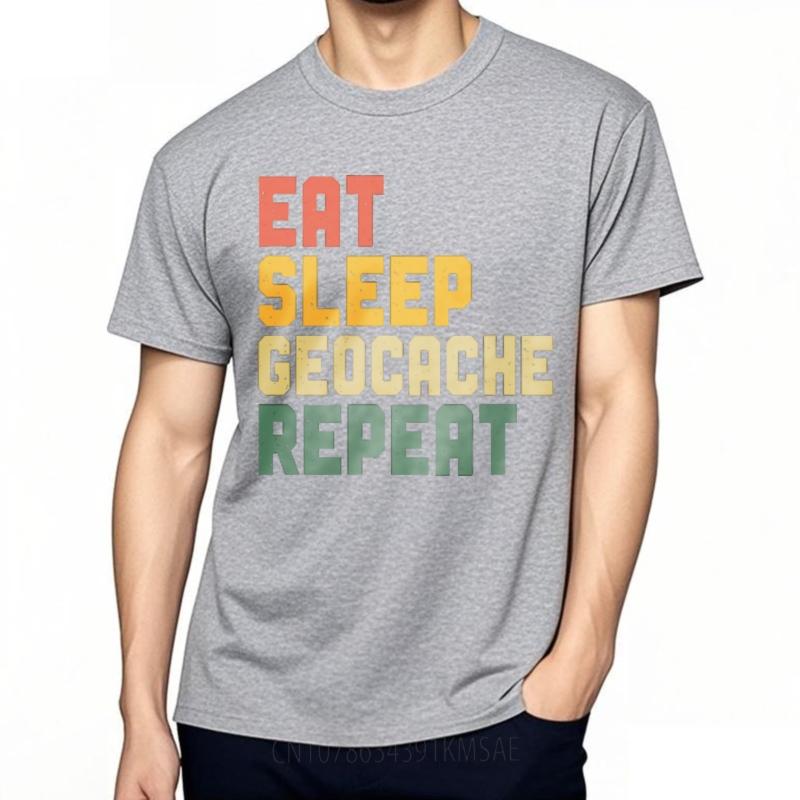 Unisex T-Shirt Atmungsaktiv Für ihn Rundhals-T-Shirt Neues T-Shirt Tragen Essen Schlafen Geocaching Wiederholen Trendiges Jungen-T-Shirt Trendiges T-Shirt