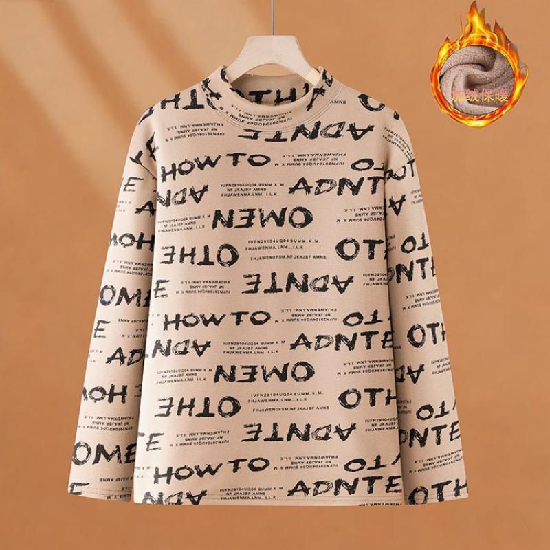 

Autumn and winter new velvet warm mid-neck underwear, top medium and old thickened bottoming shirt, close-fitting autumn clothes 4XL recommends 150-82.5 kg