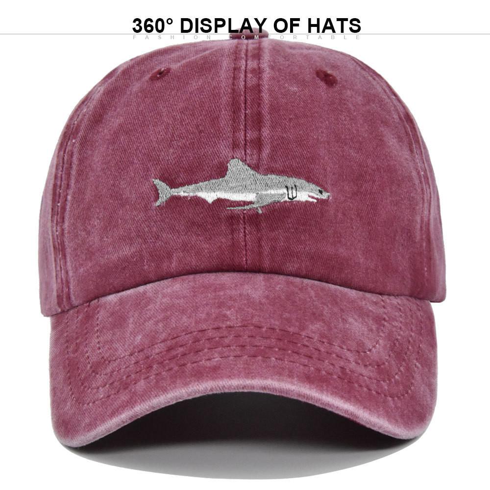 Small Fish 3d Embroidered Baseball Cap Washed Duck Tongue Cap Shark Embroidered Sun Hat Curved Brim Hat