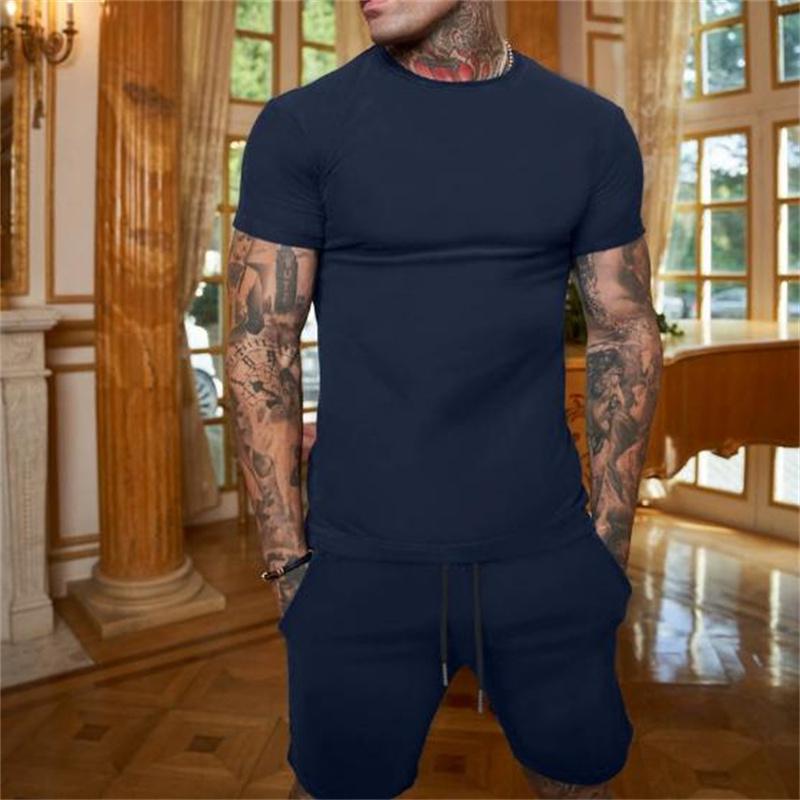 NEW Fashion Casual Tracksuit Summer Outdoor Sports Suit Men's Breathable Short Sleeve T-shirt+shorts Men's Suit Two-piece Set