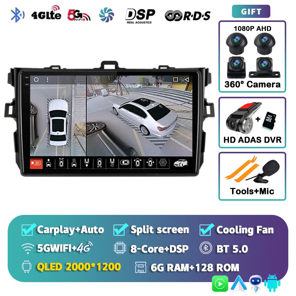 Android 14 Carplay 2din Car Radio For Toyota Corolla E140/150 2007 2008 2009 2010 2011 2012 2013 4G GPS Multimedia Player Stereo