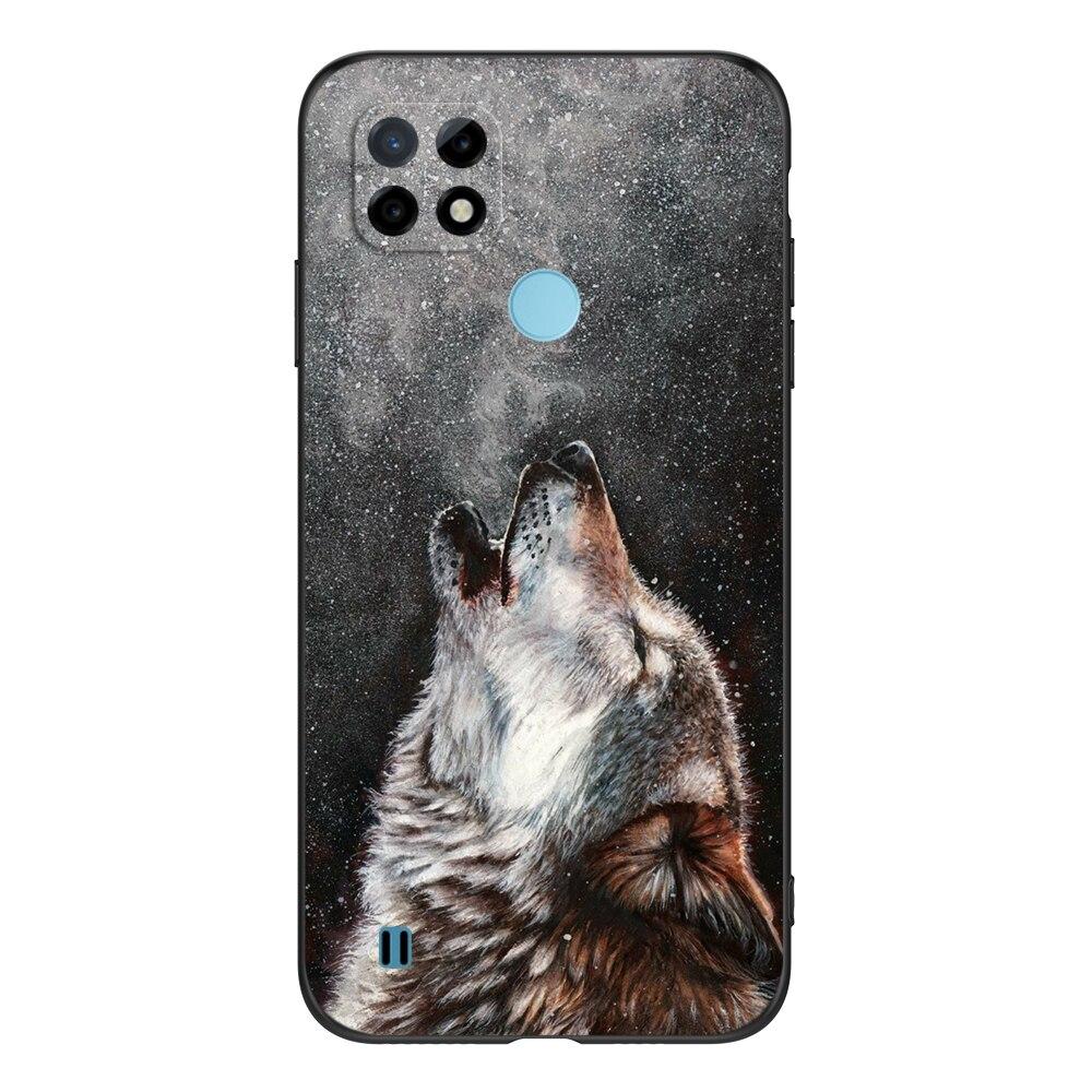 

Чехол для Realme C21 для OPPO RealmeC21 C 21, задняя крышка для телефона 6,5 дюйма; Funda RMX3201 Бампер черный чехол из ТПУ лев волк тигр дракон Realme C21