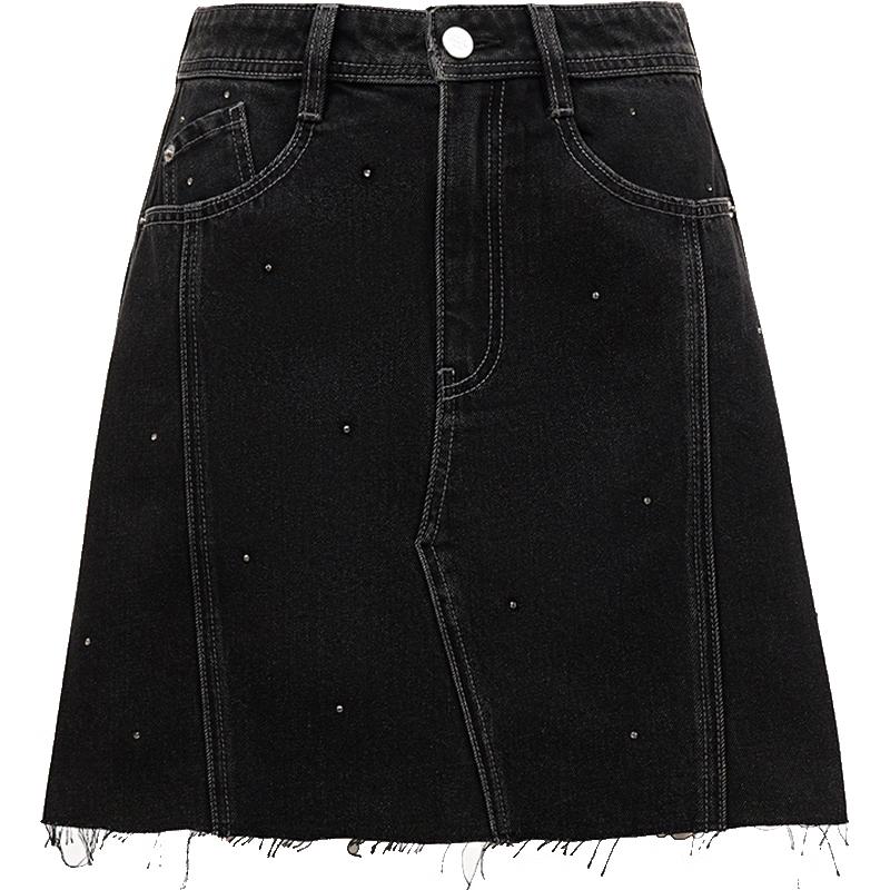 

ONLY Women s High-Waist Fringed A-Line Denim Mini Skirt XS