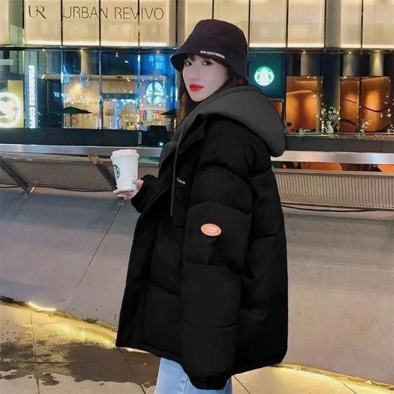 2025 New Korean Winter Parka Women Puffer Jacket Hooded Cotton-padded Thicken Warm Coat Pocket Loose Casual Parkas Overcoat