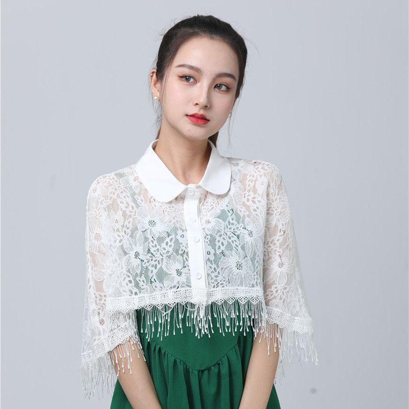 

Женская короткая кружевная накидка-шаль - Универсальный тонкий летний свадебный кардиган белого цвета One Size (suitable for 80-130 kg) белый