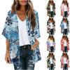 Moda feminina estampada manga de sete partes cardigan blusa solta blusa casual top