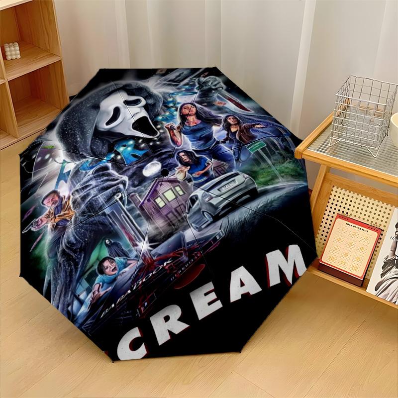 Scream Ghostface Windproof Auto 8 Rib Folding Umbrella Portable Outdoor Parasol